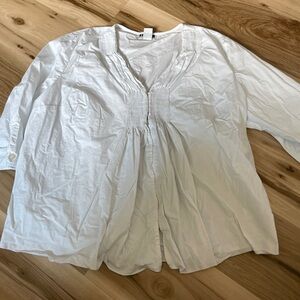 JL Studio Long Sleeve Button Down Gathered Smocked Chest Detail Hook Clo…